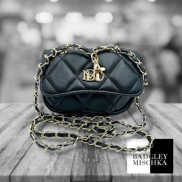 Badgley Mischka Mini Purse w/ Crossbody Strap & Clip Black NWT - Picture 1 of 5